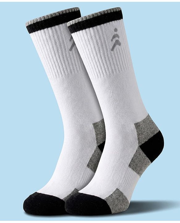 Pine Active Cotton Lycra Knit Terry Breathable Knee Length Football Socks -White