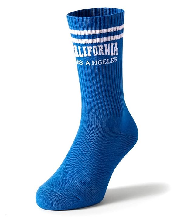 Pine Active Cotton Lycra Knit Terry Breathable Knee Length Football Socks with Text Design - Blue