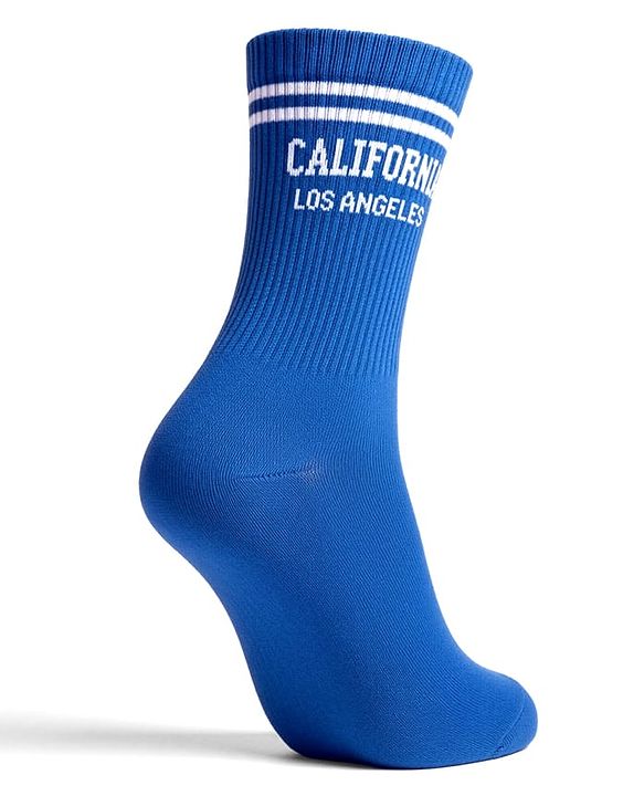 Pine Active Cotton Lycra Knit Terry Breathable Knee Length Football Socks with Text Design - Blue