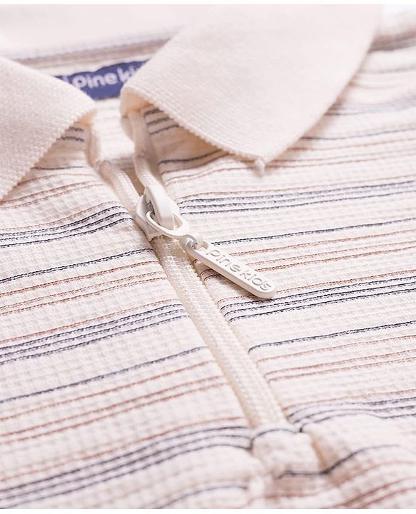 Pine Kids Cotton Knit Half Sleeves Polo T-Shirt with Stripes - White