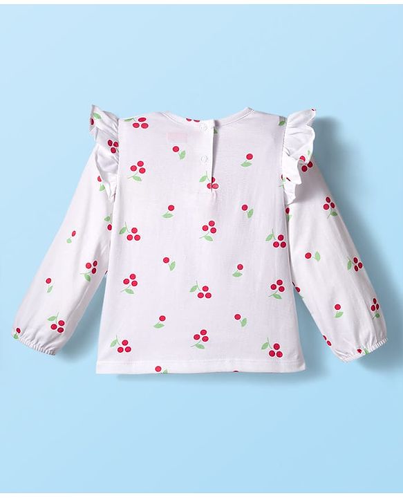 Babyhug 100% Cotton Knit Full Top with Tropical Print & Joyfull Text Print - White