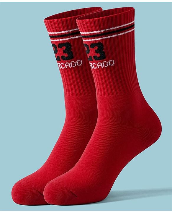 Pine Active Cotton Lycra Knit Terry Breathable Calf Length Athletic Socks with Text Design Pack of 2 - Red & White