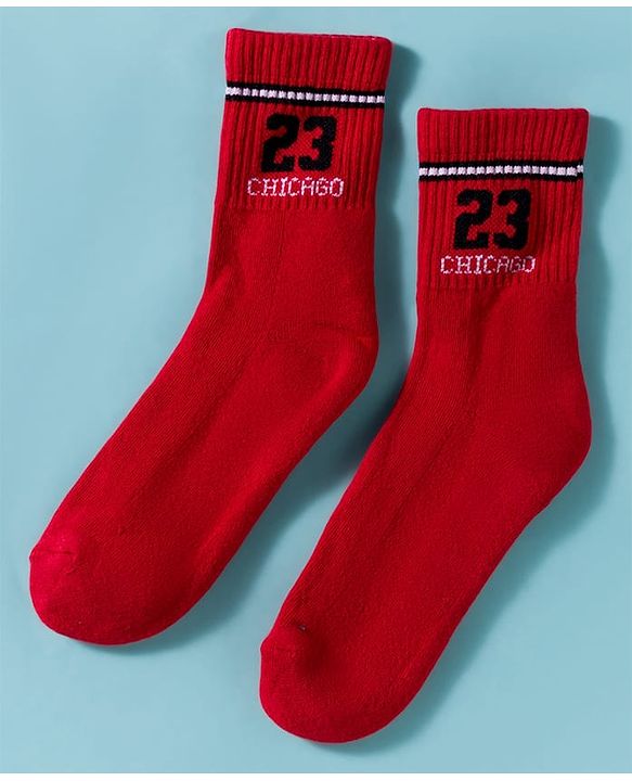 Pine Active Cotton Lycra Knit Terry Breathable Calf Length Athletic Socks with Text Design Pack of 2 - Red & White