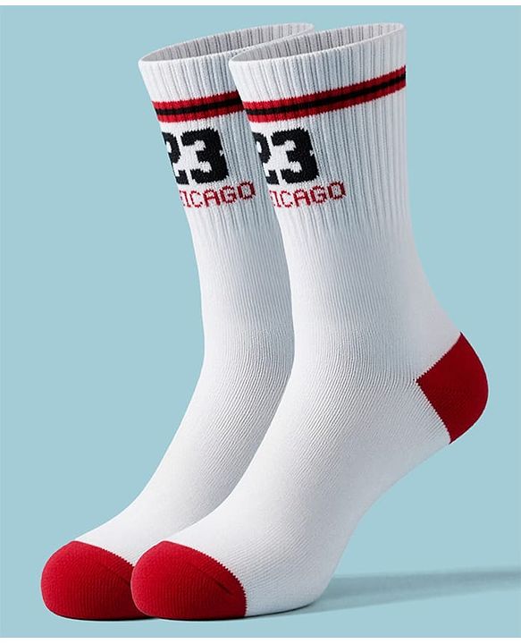 Pine Active Cotton Lycra Knit Terry Breathable Calf Length Athletic Socks with Text Design Pack of 2 - Red & White