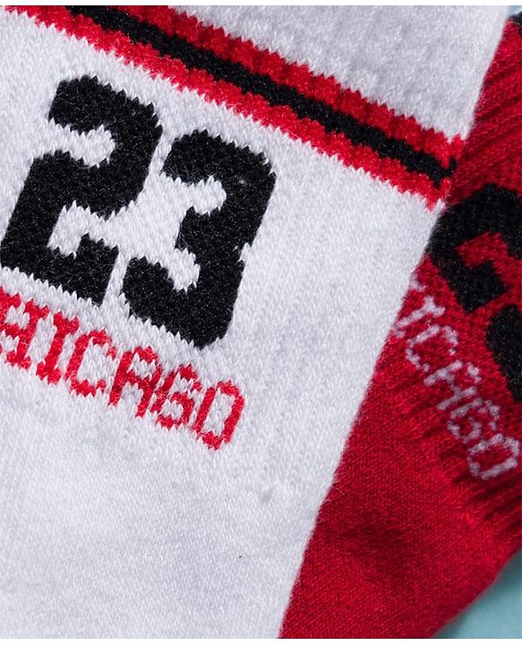 Pine Active Cotton Lycra Knit Terry Breathable Calf Length Athletic Socks with Text Design Pack of 2 - Red & White