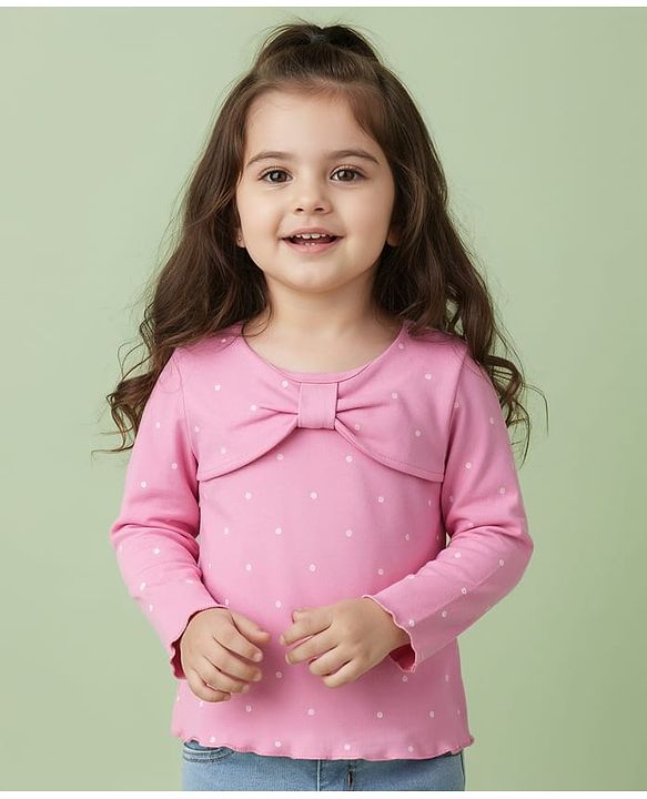 Babyhug 100% Cotton Knit Full Sleeves Top with Polka Dot Print - Pink