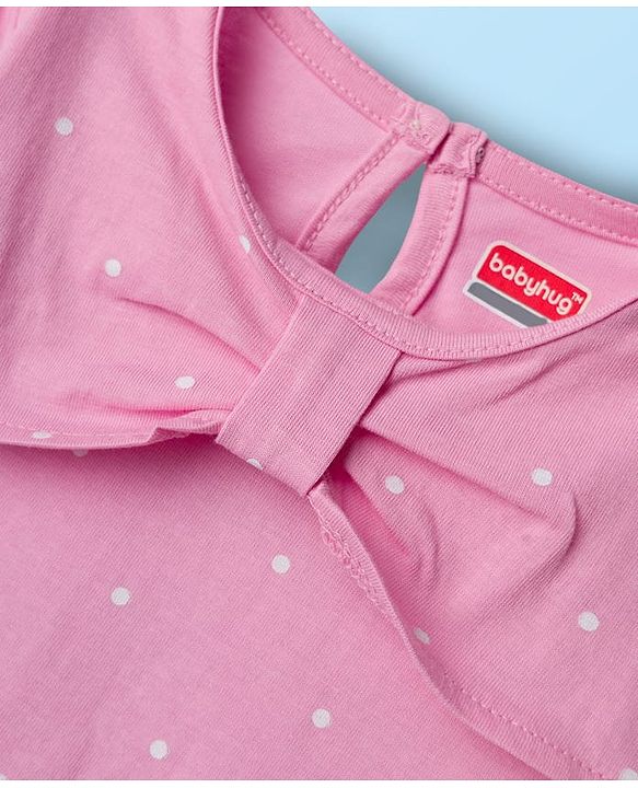 Babyhug 100% Cotton Knit Full Sleeves Top with Polka Dot Print - Pink