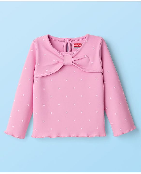 Babyhug 100% Cotton Knit Full Sleeves Top with Polka Dot Print - Pink