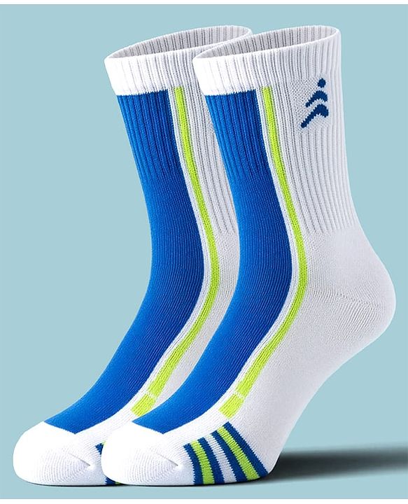 Pine Active Cotton Lycra Knit Terry Breathable Calf Length Athletic Socks Pack of 2 - White & Yellow