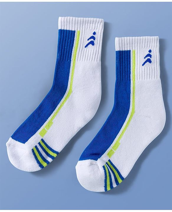 Pine Active Cotton Lycra Knit Terry Breathable Calf Length Athletic Socks Pack of 2 - White & Yellow