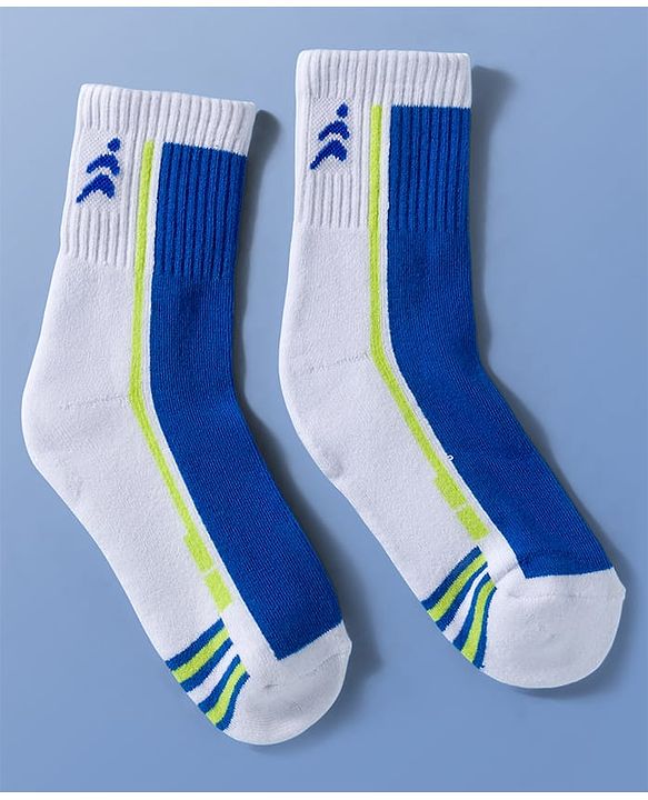 Pine Active Cotton Lycra Knit Terry Breathable Calf Length Athletic Socks Pack of 2 - White & Yellow