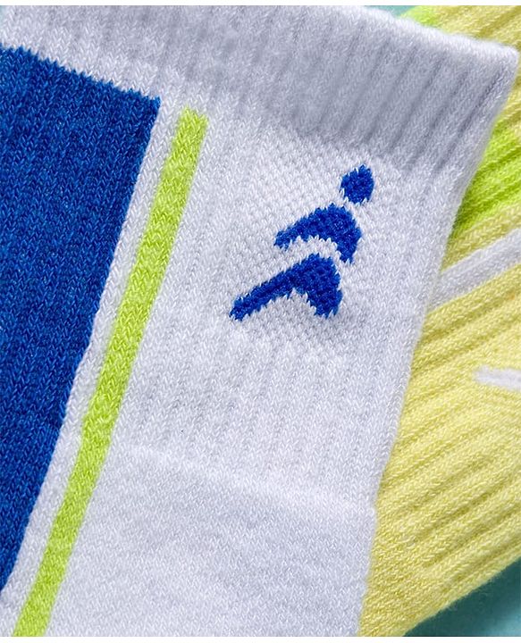 Pine Active Cotton Lycra Knit Terry Breathable Calf Length Athletic Socks Pack of 2 - White & Yellow