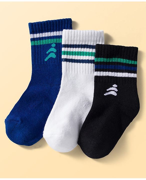 Pine Active Cotton Lycra Knit Terry Breathable Calf Length Athletic Socks Pack of 3 - Multicolor