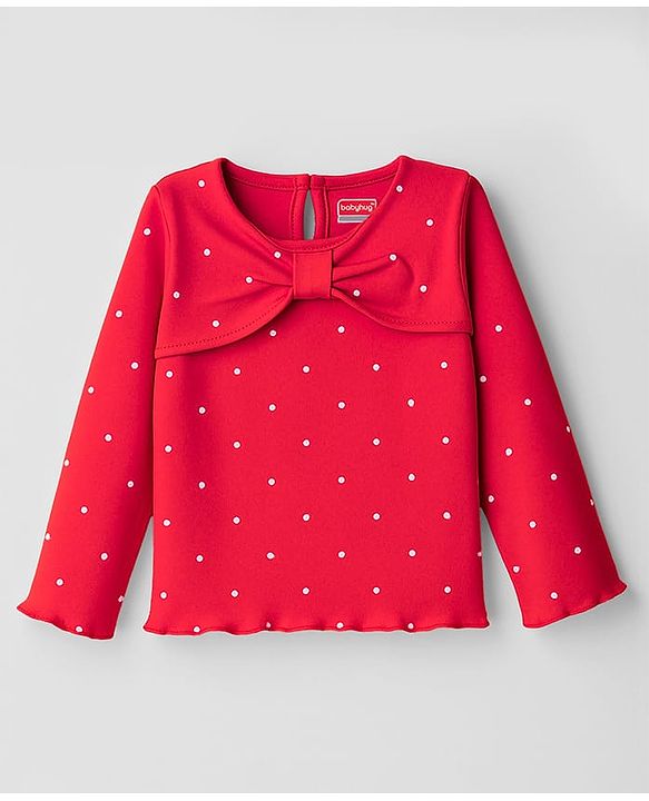Babyhug 100% Cotton Knit Full Sleeves Top with Polka Dot Print - Red