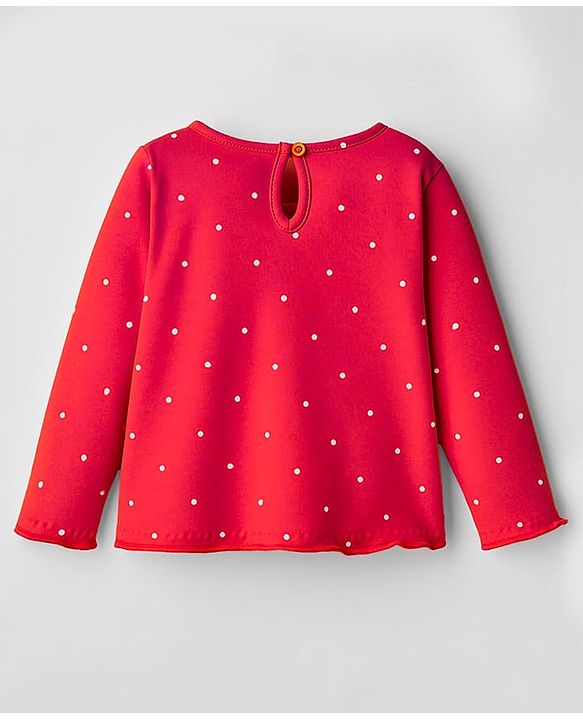 Babyhug 100% Cotton Knit Full Sleeves Top with Polka Dot Print - Red