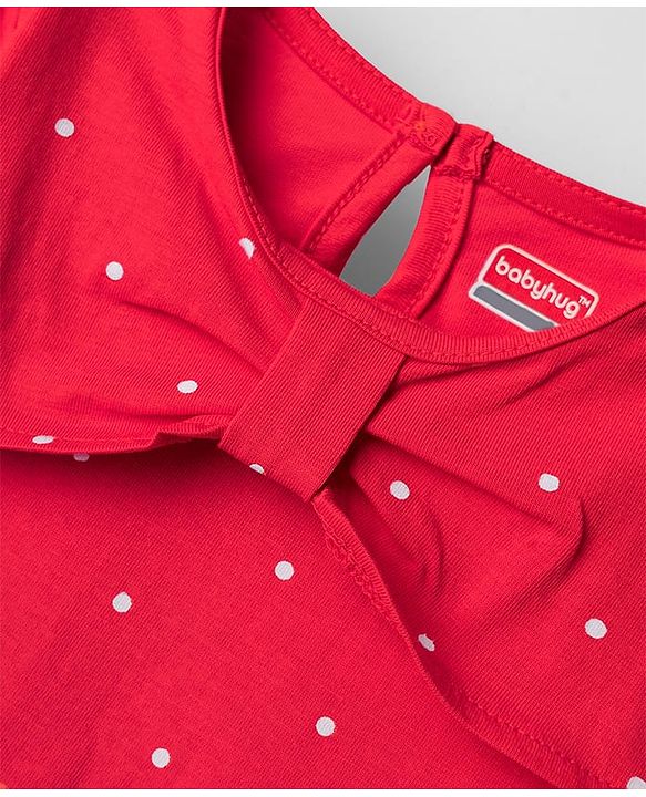 Babyhug 100% Cotton Knit Full Sleeves Top with Polka Dot Print - Red