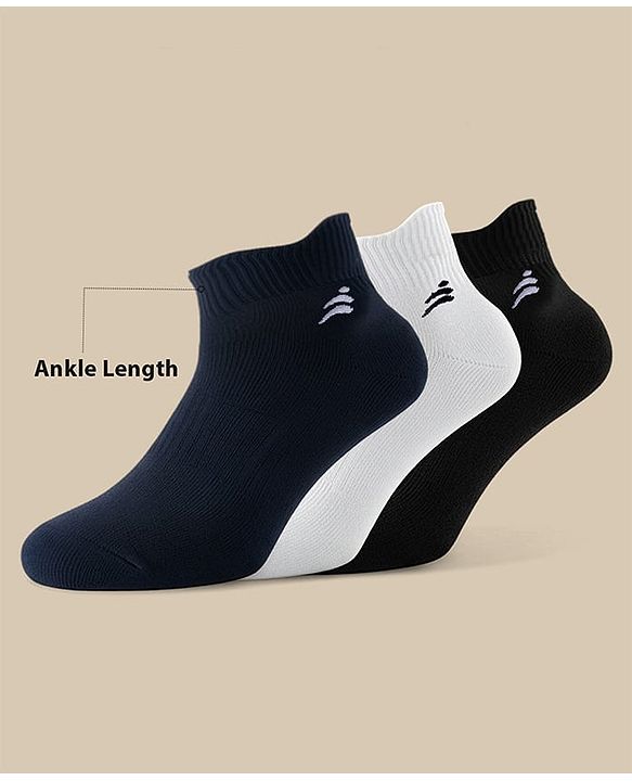 Pine Active Cotton Lycra Knit Terry Breathable Ankle Length Athletic Socks Pack of 3 - Multicolor