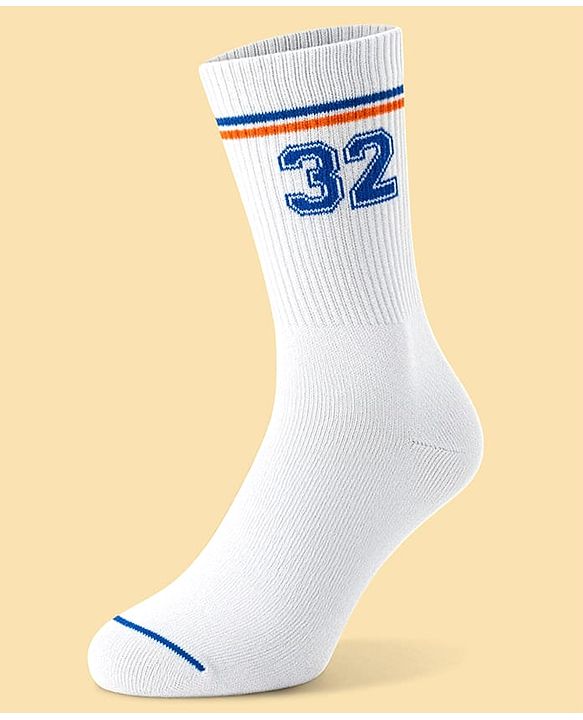 Pine Active Cotton Lycra Knit Terry Breathable Calf Length Athletic Socks with Number Design Pack of 3 - Orange White & Blue