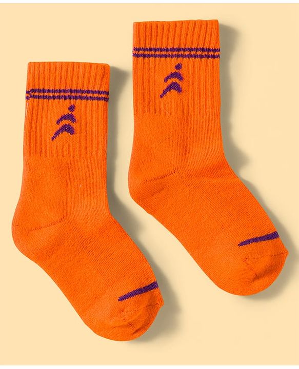 Pine Active Cotton Lycra Knit Terry Breathable Calf Length Athletic Socks with Number Design Pack of 3 - Orange White & Blue