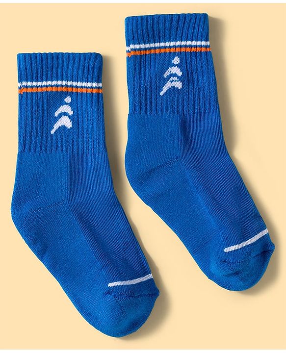 Pine Active Cotton Lycra Knit Terry Breathable Calf Length Athletic Socks with Number Design Pack of 3 - Orange White & Blue
