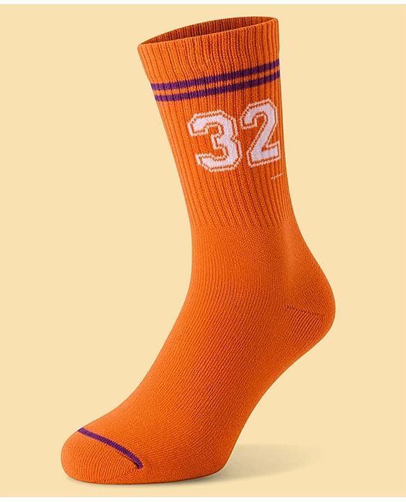 Pine Active Cotton Lycra Knit Terry Breathable Calf Length Athletic Socks with Number Design Pack of 3 - Orange White & Blue