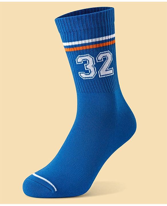 Pine Active Cotton Lycra Knit Terry Breathable Calf Length Athletic Socks with Number Design Pack of 3 - Orange White & Blue