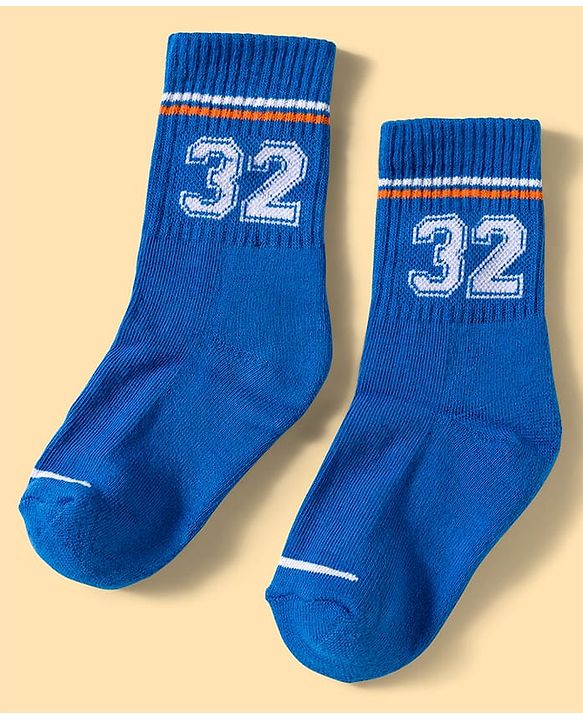 Pine Active Cotton Lycra Knit Terry Breathable Calf Length Athletic Socks with Number Design Pack of 3 - Orange White & Blue