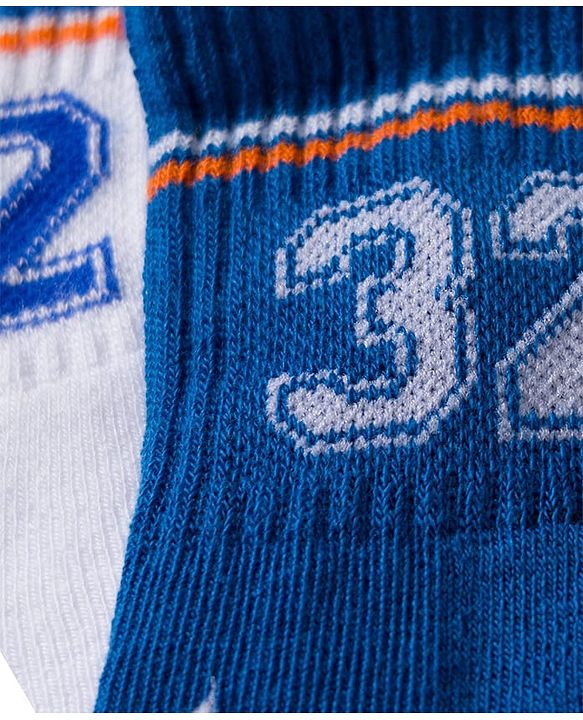 Pine Active Cotton Lycra Knit Terry Breathable Calf Length Athletic Socks with Number Design Pack of 3 - Orange White & Blue