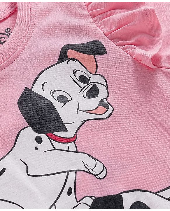Pine Kids Cotton Knit Full Sleeves Top with Dalmatians Graphics & Frill Detailing - Pink