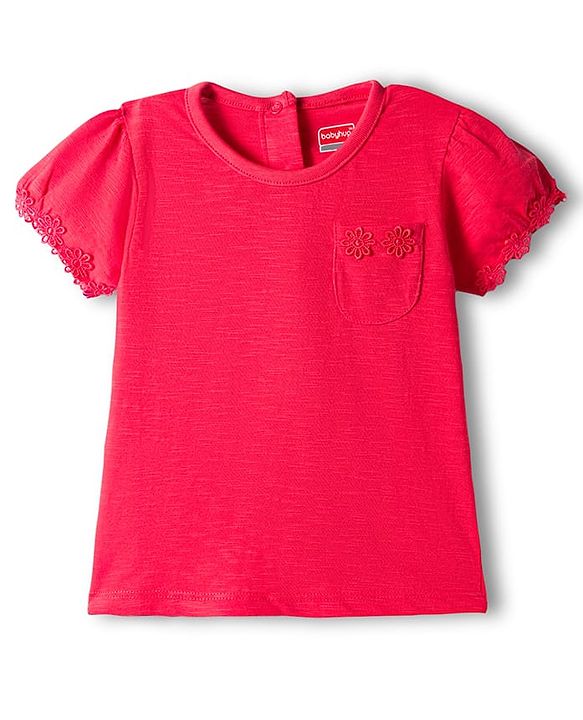 Babyhug 100% Cotton Knit Half Sleeves Solid Color Top - Red