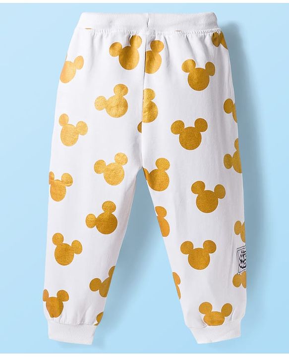 Babyhug Disney Terry Knit Full Sleeves Hooded Sweatshirt and Joggers Set with Mickey Mouse Graphics with Badge and 3D Ear Detailing - White