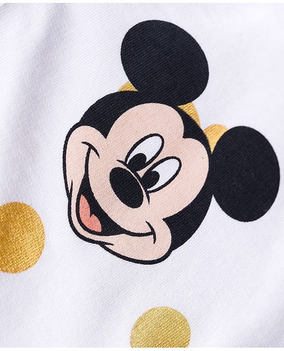 Babyhug Disney Terry Knit Full Sleeves Hooded Sweatshirt and Joggers Set with Mickey Mouse Graphics with Badge and 3D Ear Detailing - White
