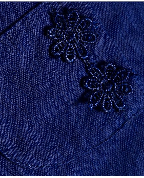 Babyhug 100% Cotton Knit Half Puffed Sleeves Top with Lace Detailing - Navy Blue