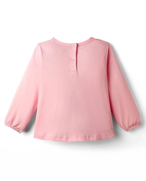 Babyhug 100% Cotton Knit Full Sleeves Top with Floral Embroidery & & Frill Detailing - Pink