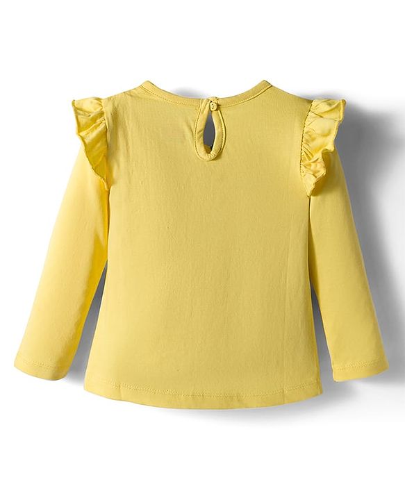 Babyhug 100% Cotton Knit Top & Hairband with Butterfly Print & Frill Detailing - Yellow