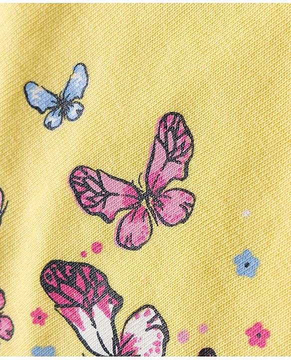 Babyhug 100% Cotton Knit Top & Hairband with Butterfly Print & Frill Detailing - Yellow
