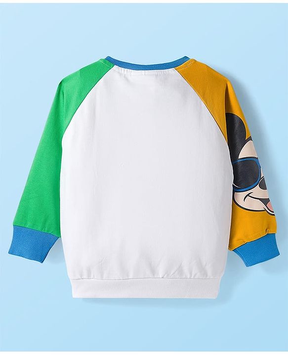 Babyhug Disney Terry Knit Full Raglan Sleeves Sweatshirt and Joggers Set with Mickey Mouse Graphics - Blue