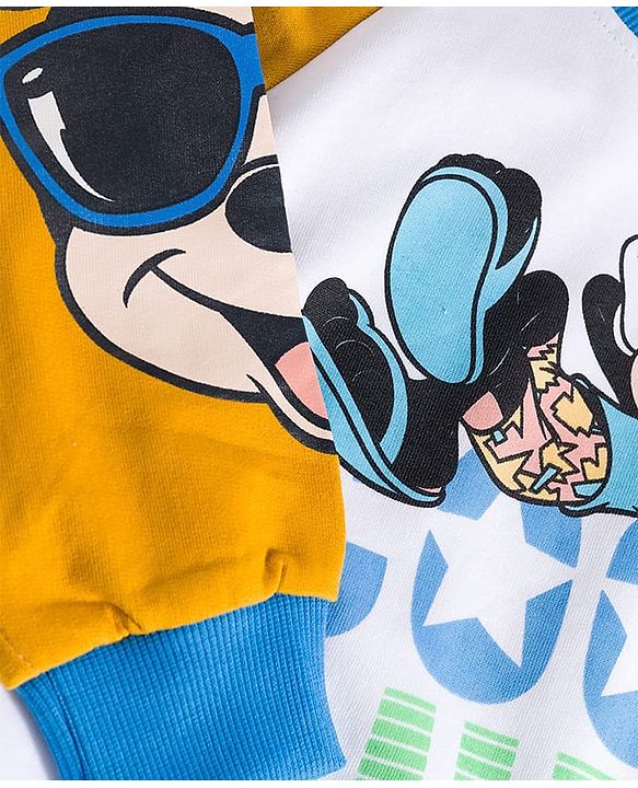 Babyhug Disney Terry Knit Full Raglan Sleeves Sweatshirt and Joggers Set with Mickey Mouse Graphics - Blue