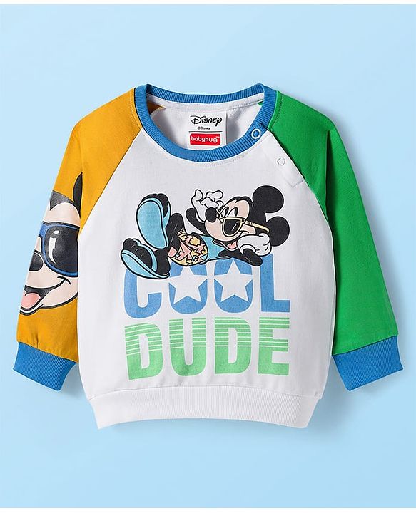 Babyhug Disney Terry Knit Full Raglan Sleeves Sweatshirt and Joggers Set with Mickey Mouse Graphics - Blue