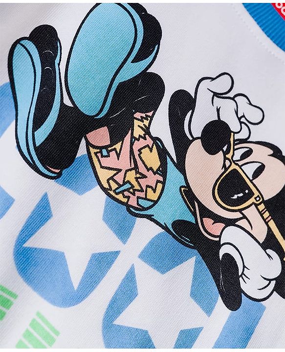 Babyhug Disney Terry Knit Full Raglan Sleeves Sweatshirt and Joggers Set with Mickey Mouse Graphics - Blue