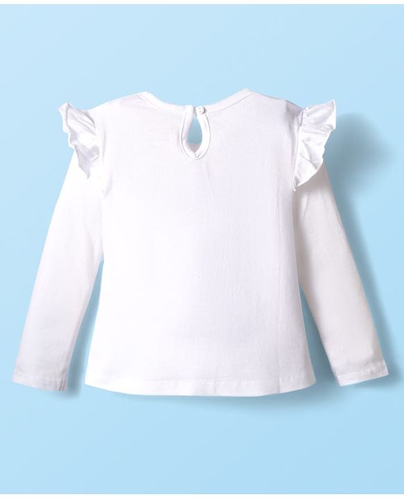 Babyhug 100% Cotton Knit Top & Hairband with Butterfly Print & Frill Detailing - White
