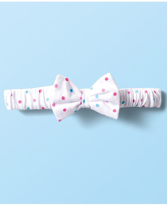Babyhug 100% Cotton Knit Top & Hairband with Butterfly Print & Frill Detailing - White