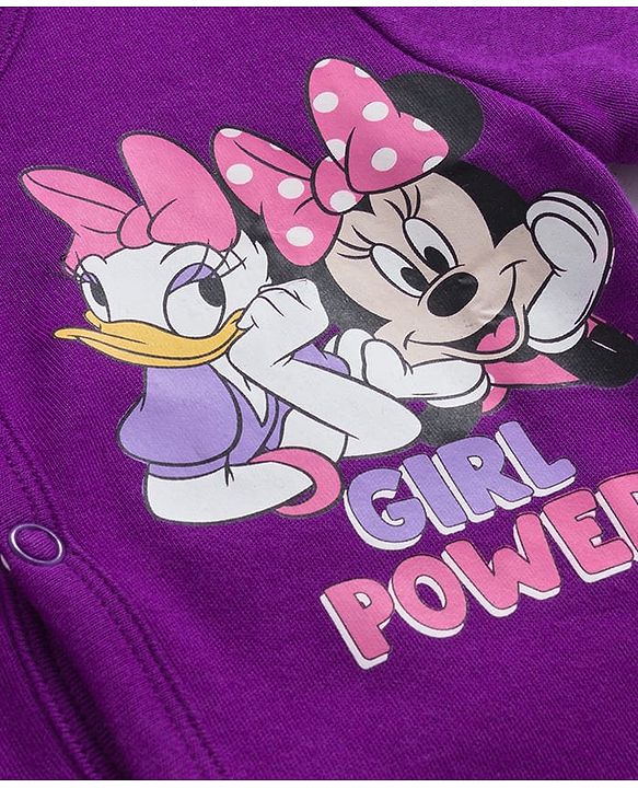 Babyhug Disney Interlock Knit Half Sleeves Front Open Jhablas With Minnie Mouse & Family Graphics Pack Of 3 - Purple Pink & White