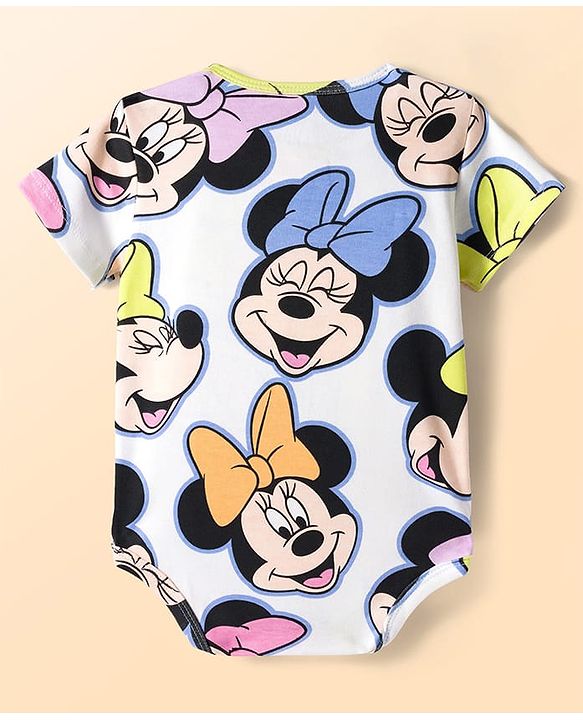 Babyhug Disney Interlock Knit Half Sleeves Onesies with Minnie Mouse & Family Graphics Pack of 3 - White Purple & Pink