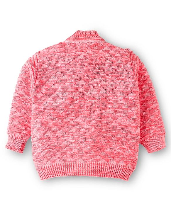 Babyhug Knit Full Sleeves Front Open Solid Coloured Sweater Set With Cap & Booties - Pink