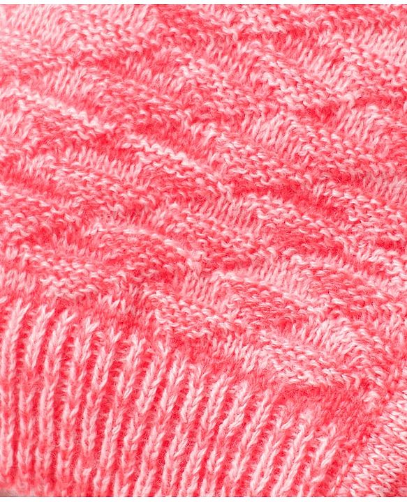 Babyhug Knit Full Sleeves Front Open Solid Coloured Sweater Set With Cap & Booties - Pink