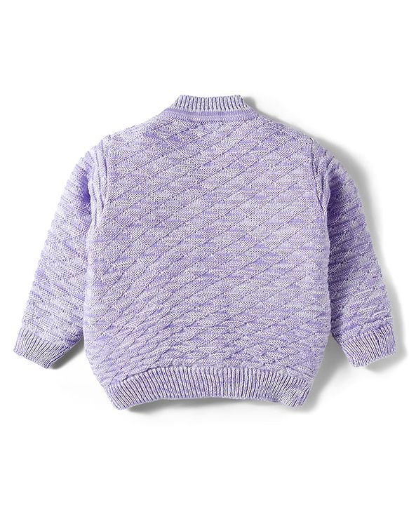 Babyhug Knitted Full Sleeves Solid Sweater Set With Cap & Booties - Purple