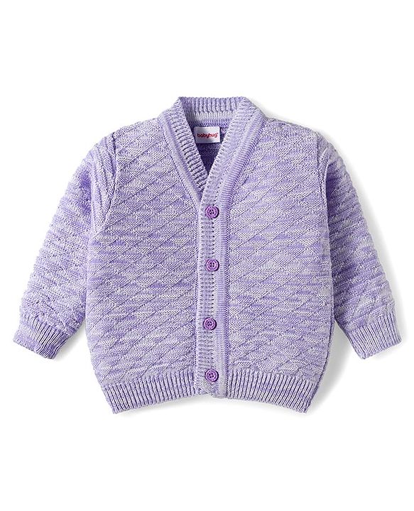 Babyhug Knitted Full Sleeves Solid Sweater Set With Cap & Booties - Purple