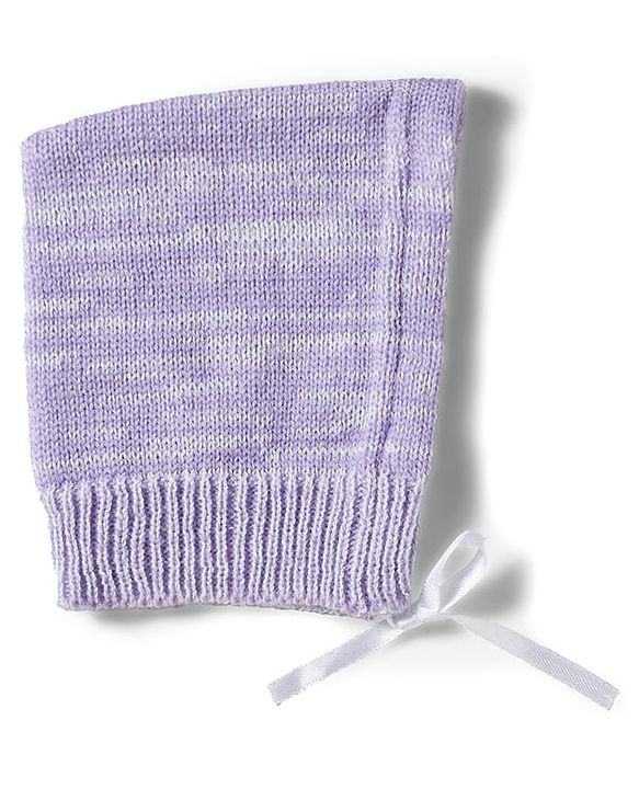 Babyhug Knitted Full Sleeves Solid Sweater Set With Cap & Booties - Purple