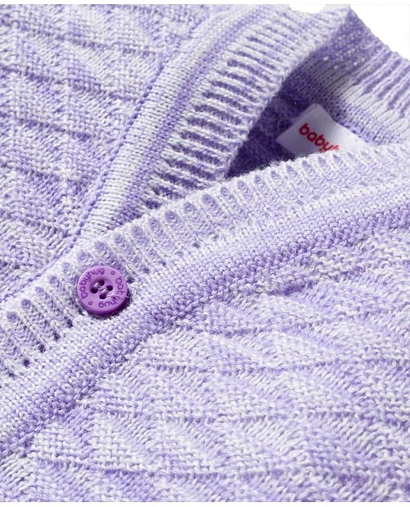 Babyhug Knitted Full Sleeves Solid Sweater Set With Cap & Booties - Purple